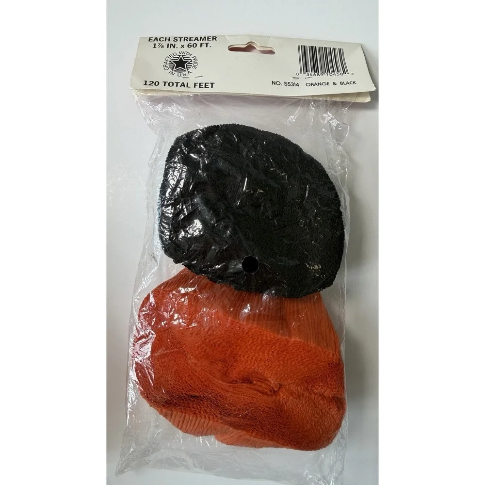 Vintage Beistle Halloween Crepe Paper Streamers Orange Black NIP 360 Ft